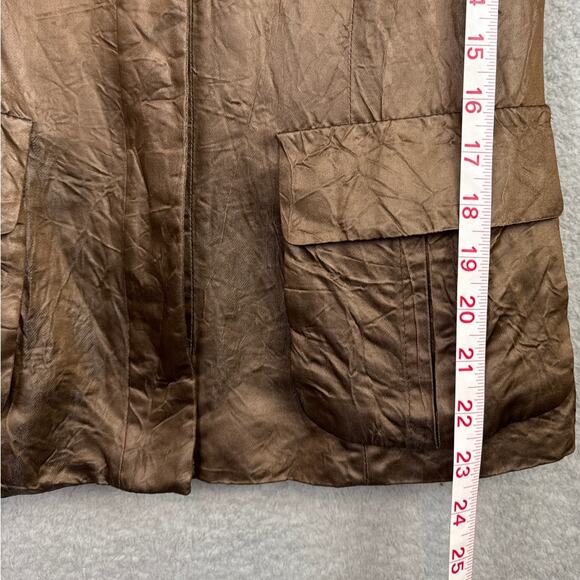 Lafayette 148 Brown Leather Look Full Zip Jacket Satin Feel Lined SZ 0 Designer - Picture 6 of 10